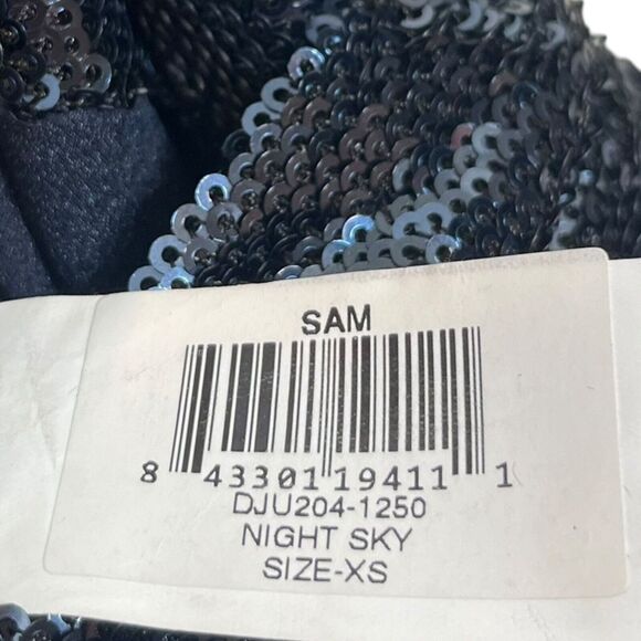 Dress the Population Sam Sequin Jumpsuit Navy Night Sky Size XS Sleeveless Zip - Picture 7 of 12
